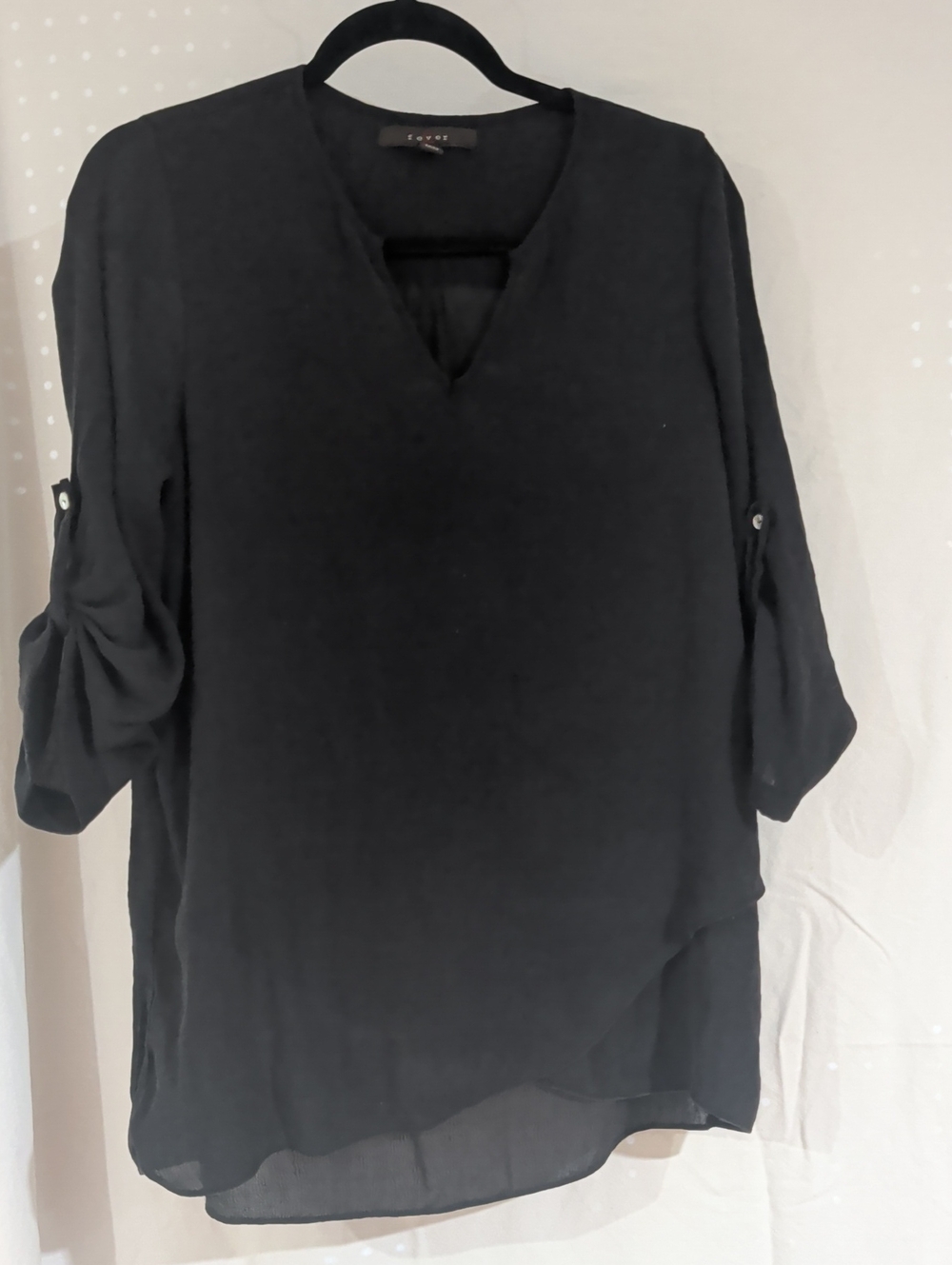 Fever Black V-Neck Roll-Tab Sleeve Tunic